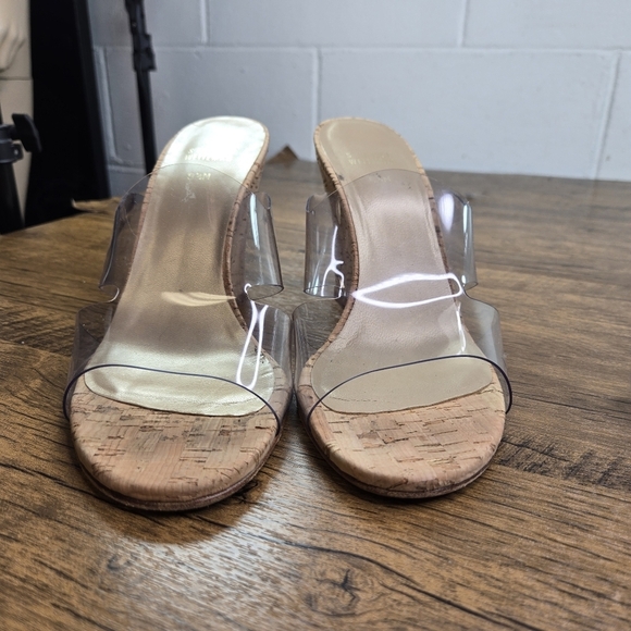 Stuart Weitzman Clear Vinyl Cork Wedge Heels Sandals - Picture 10 of 12
